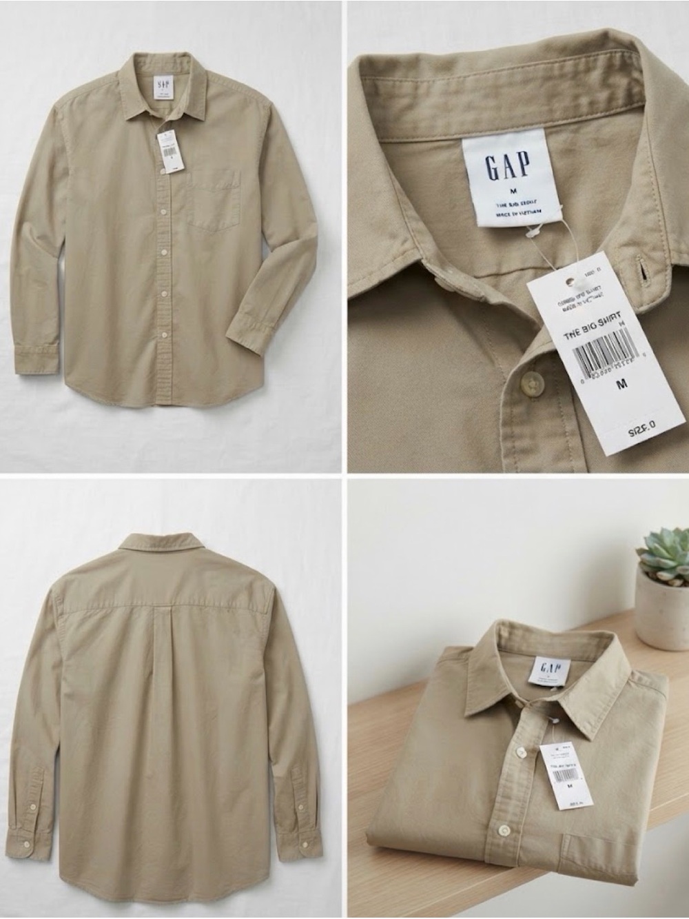 GAP Men's Long-Sleeve Button-Down Shirt in Khaki